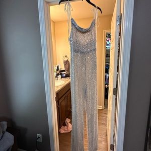 Cowl neck sequin jumpsuit